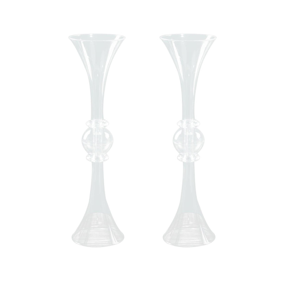2 Pack | 21inch Clear Crystal Embellishment Trumpet Flower Vase, Reversible Plastic Centerpiece#whtbkgd