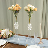 2 Pack | 21inch Clear Crystal Embellishment Trumpet Flower Vase, Reversible Plastic Centerpiece