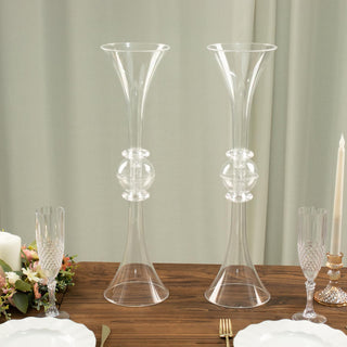 Elevate Your Event Decor with the 2 Pack | 21" Clear Crystal Embellishment Trumpet Flower Vase