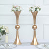 2 Pack | 21inch Gold Crystal Embellishment Trumpet Table Centerpiece, Reversible Plastic Flower Vase