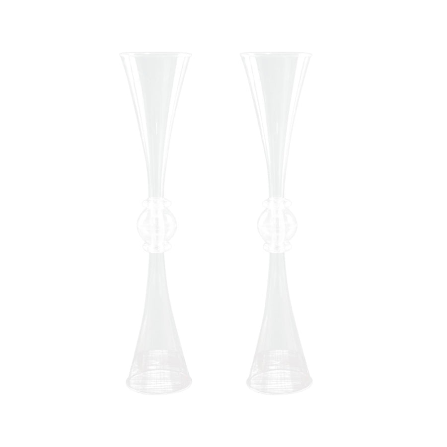 2 Pack | 27inch Clear Crystal Embellishment Trumpet Flower Vase, Reversible Plastic Centerpiece#whtbkgd