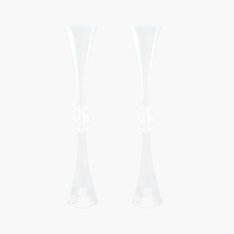 2 Pack | 31inch Clear Crystal Embellishment Trumpet Flower Vase, Reversible Plastic Centerpiece#whtbkgd