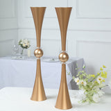 31inch Shiny Gold Crystal Embellishment Trumpet Flower Vase, Reversible Plastic Table Centerpiece