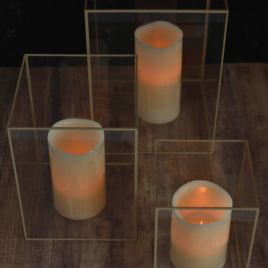 lear Acrylic Pillar Candle Holders With Gold Rims Centerpiece Decor Floral Display DIY Boxes