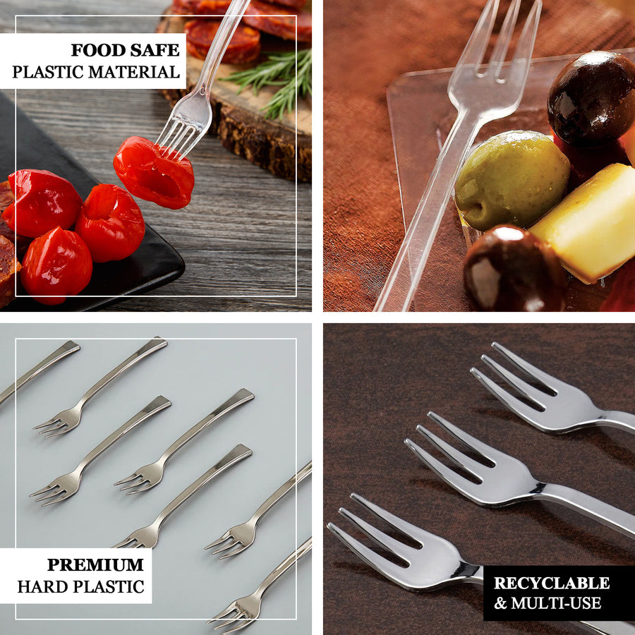 36 Pack - 4inch Silver Mini Heavy Duty Plastic Forks, Dessert Forks Plastic Utensils