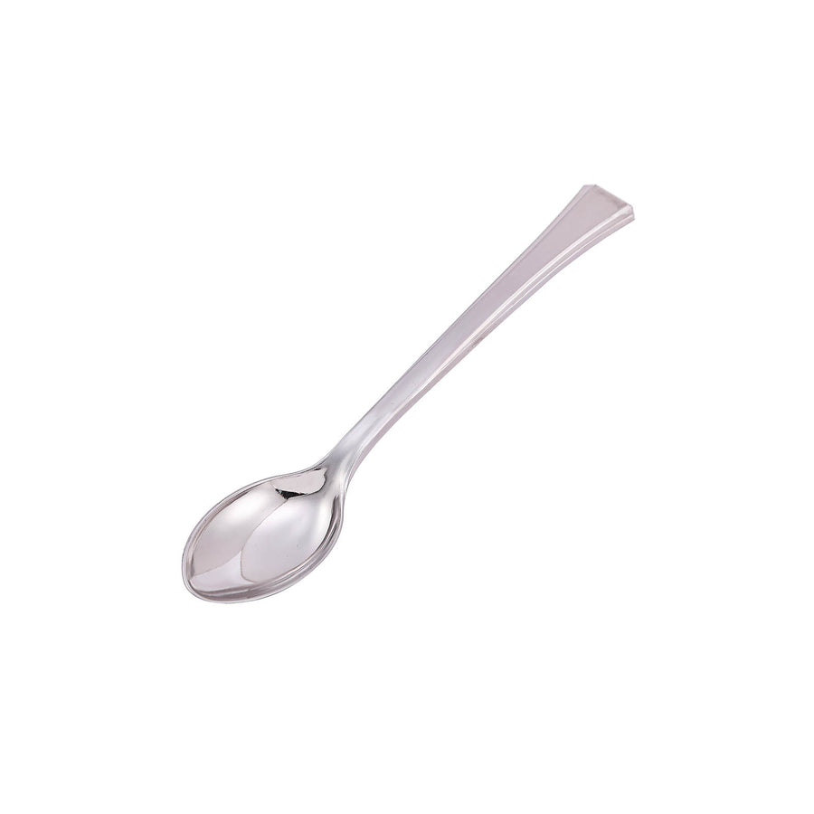 36 Pack - 4inch Silver Mini Heavy Duty Plastic Spoons, Tea, Dessert & Coffee Spoons