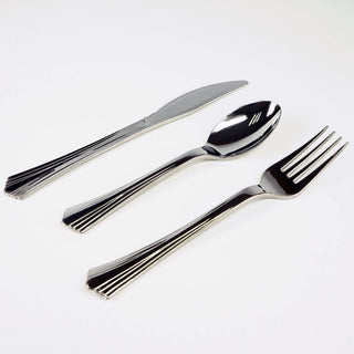 24 Pack Silver Heavy Duty Disposable Silverware Set with Fluted Handles