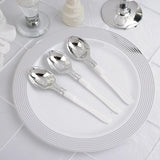 36 Pack - 5inch Light Silver Heavy Duty Plastic Spoons, Tea Coffee Spoons with White Handle