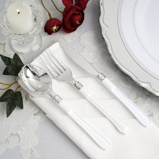 Light Silver Heavy Duty Disposable Forks with White Handles