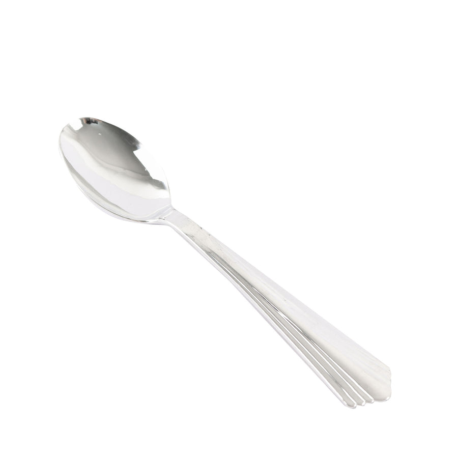 25 Pack | Silver Heavy Duty 7Inch Plastic Spoons, Disposable Silverware#whtbkgd