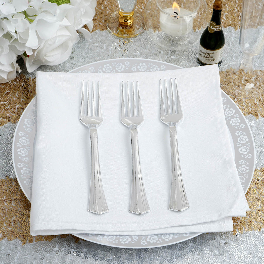 25 Pack - 7inch Silver Heavy Duty Plastic Forks, Disposable Silverware