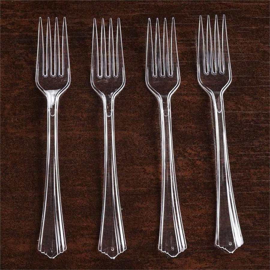 25 Pack - 7inch Clear Classic Heavy Duty Plastic Forks, Disposable Utensils