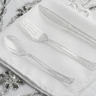 Dazzle Your Guests with Clear Silver Glitter Disposable Spoons