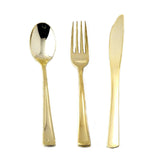 24 Pack Metallic Gold Heavy Duty Plastic Silverware Set, Disposable Cutlery Utensil Set#whtbkgd