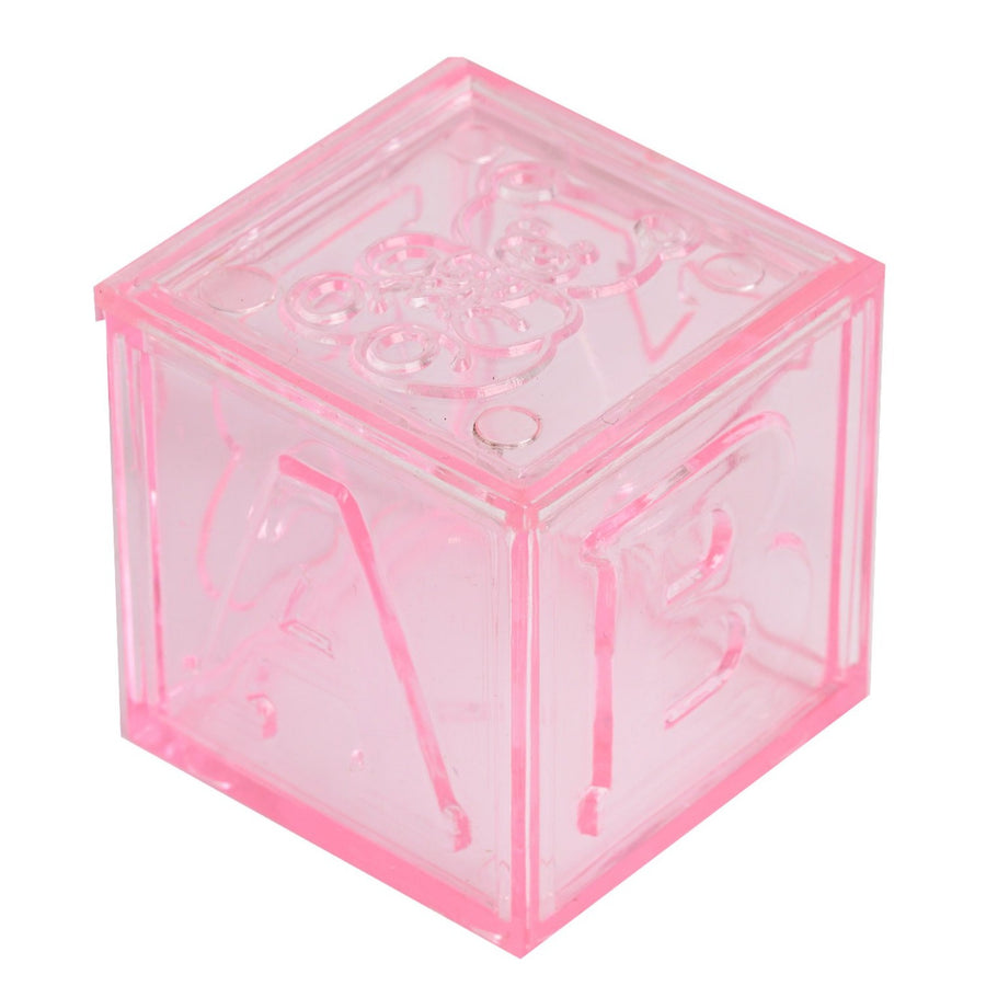 12 Pack | 2 inch Pink Fillable Baby Shower Favor Boxes, Party Decoration Blocks#whtbkgd