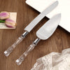 2 Set | Stainless Steel Knife and Server Party Favors Set With Clear Acrylic Handle | Free Gift Box 