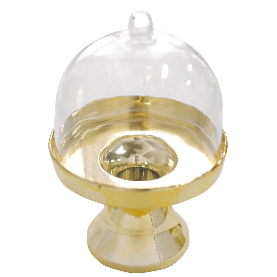 12 Pack | Gold Mini Pedestal Cupcake Stands, Candy Treat Favor Display Plate With Clear Dome Lid - 4Inch#whtbkgd