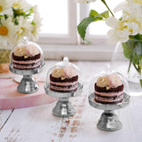 12 Pack | 4 inch Silver Mini Cupcake Cake Stand, Candy Display Plate Stand With Dome