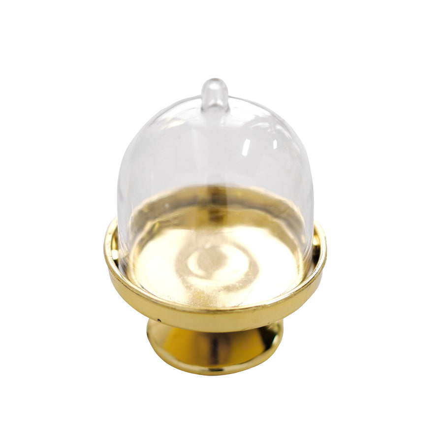 12 Pack | 3 inch Gold Mini Cake Stand Bell Jars, Candy Container