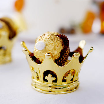 12 Pack 3" Gold Fillable Mini Crown Candy Container Favor Boxes, Princess Crown Baby Shower Gift Boxes