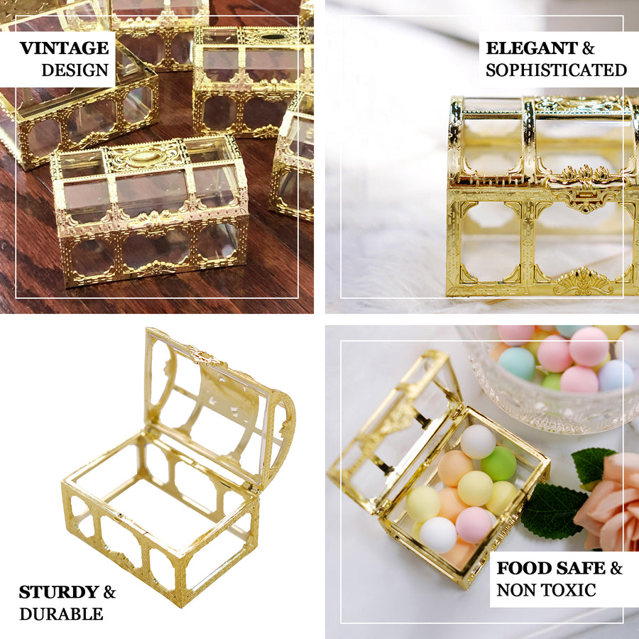 12 Pack | 3 inch Clear Treasure Chest Favor Boxes, Wedding Favors, Party Favors