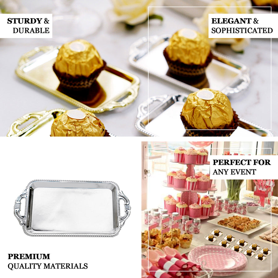 12 Pack | 4inch Gold Rectangular Mini Party Favor Candy Tray Treat Gift Display Serving Plate