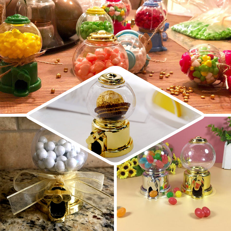 12 Pack | Gold Mini Gumball Machine Party Favor Gift Boxes, Candy Treat Containers - 4Inch