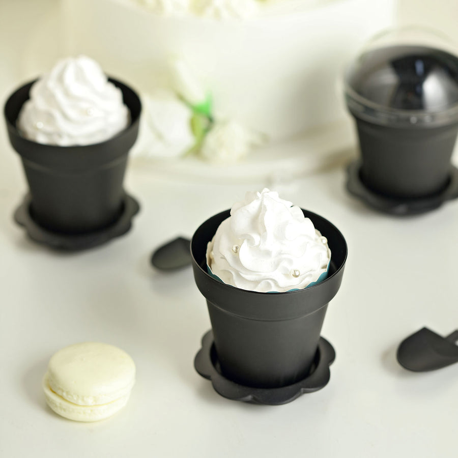 12 Pack | 6oz Black Small Favor Jars Succulent Planter Pots Ice Cream Dessert Cups with Accessories