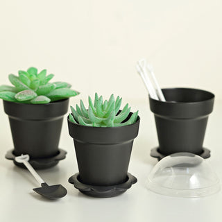 12 Pack | 4" Black Succulent Planter Pots Ice Cream Dessert Cups With Clear Lids