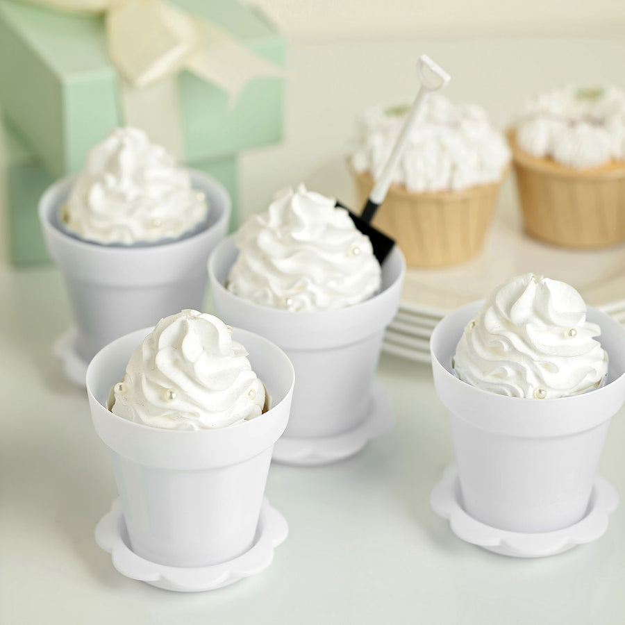12 Pack | 6oz White Small Favor Jars Succulent Planter Pots Ice Cream Dessert Cups with Accessories