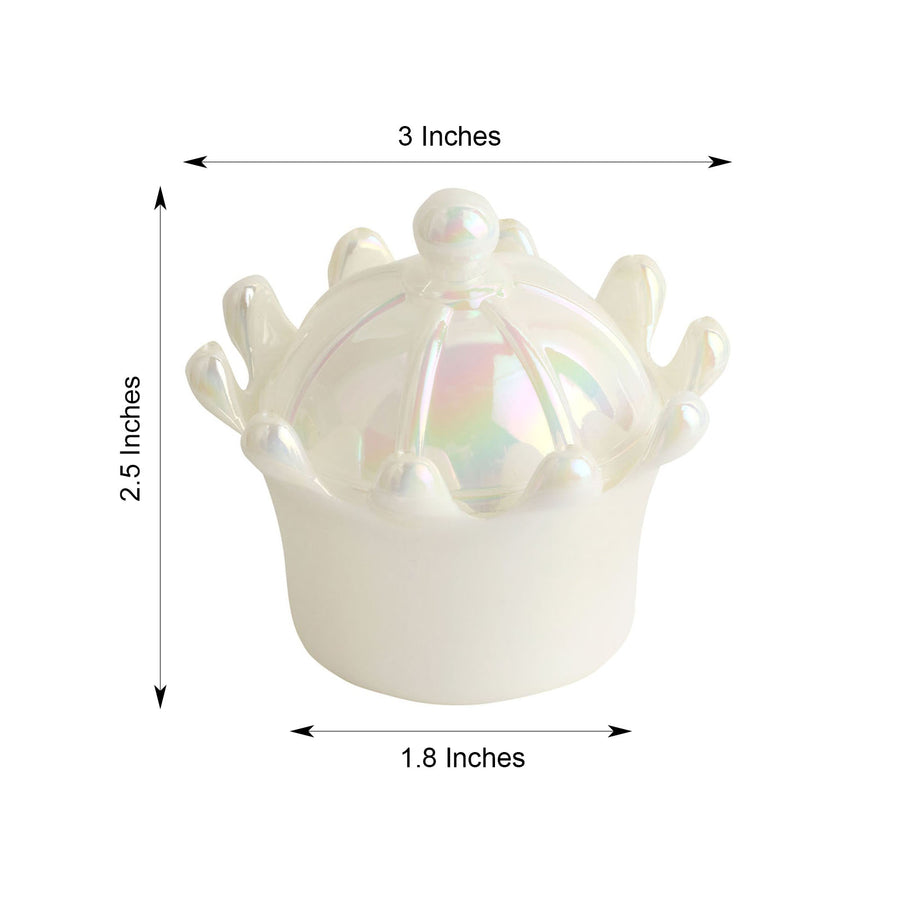 White Fillable Mini Crown Party Favor Gift Boxes, Candy Treat Containers with Iridescent Dome Lids