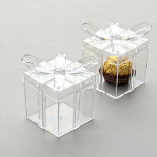 12 Pack | 3" Square Clear Bow Top Plastic Party Favor Boxes