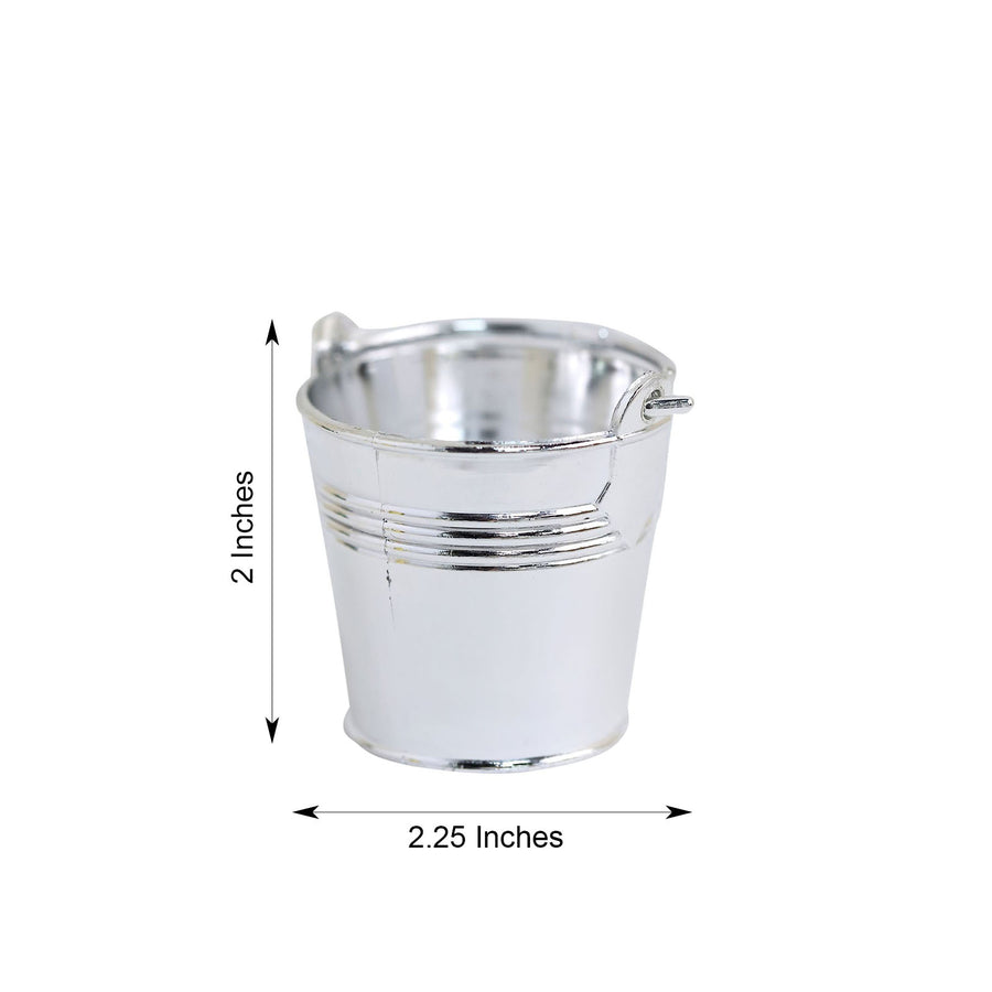 12 Pack 6" Silver Mini Planter Treat Party Favor Boxes, Small Pail Bucket Candy Container Gift Boxes