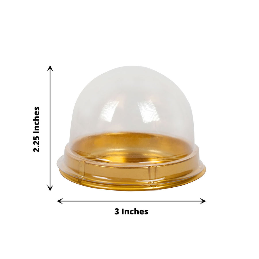 50 Pack | Gold/Clear 3inch Mini Plastic Cupcake Favor Containers, Round Dome Party Boxes