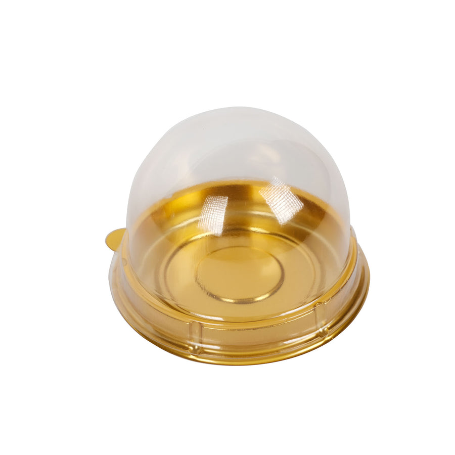 50 Pack | Gold/Clear 3inch Mini Plastic Cupcake Favor Containers, Round Dome Party Boxes#whtbkgd