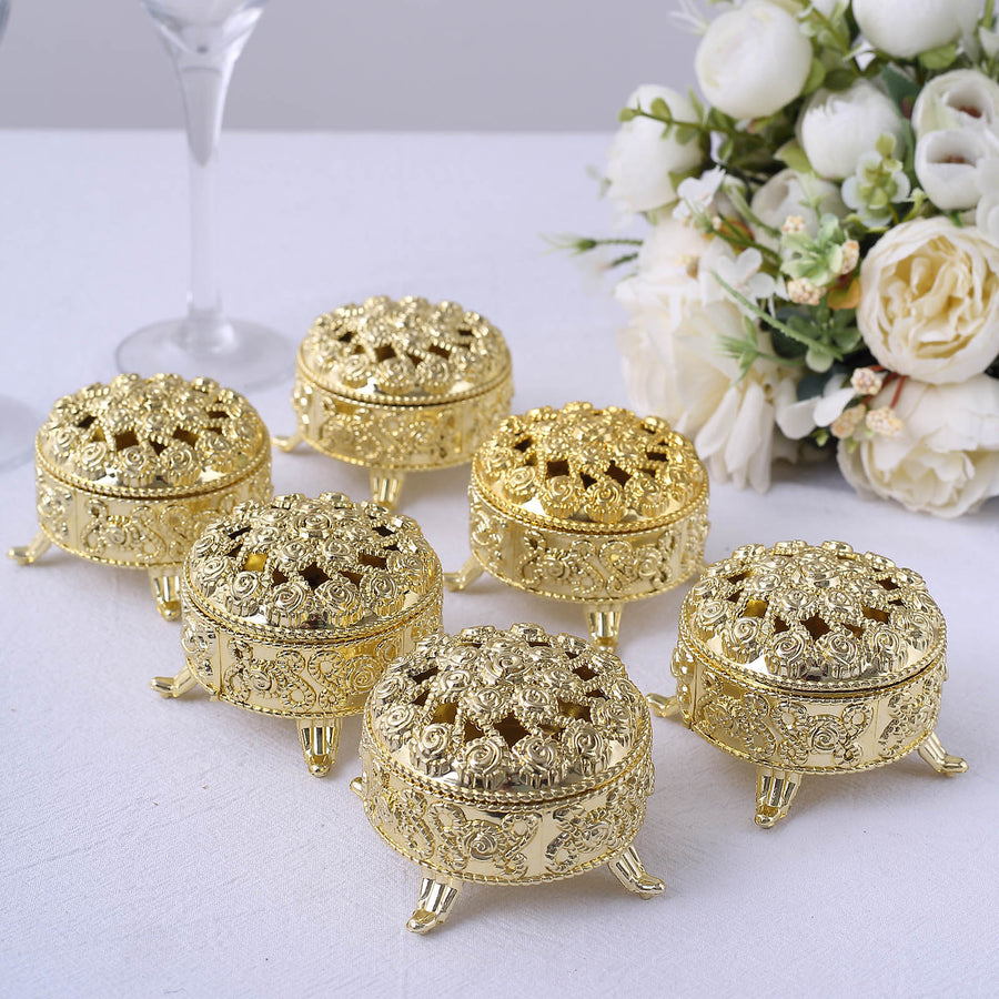 12 Pack | 2.5inch Metallic Gold Vintage Plastic Wedding Favor Boxes