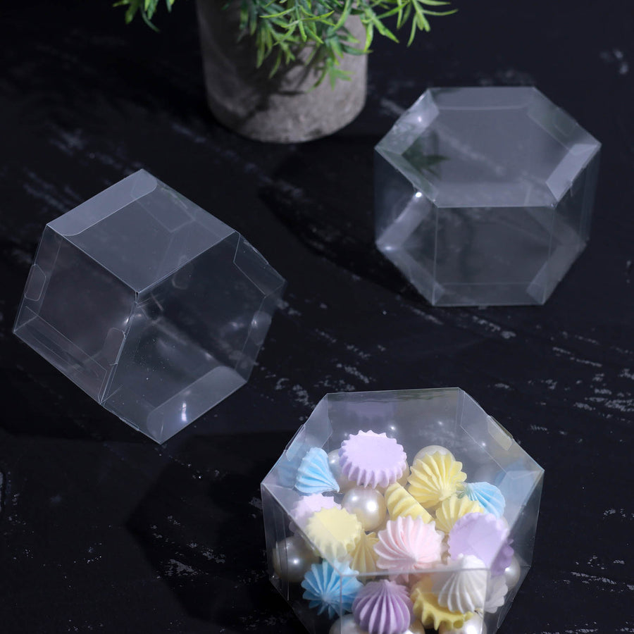 Pack of 25 | Plastic Clear Hexagon Favor Candy Boxes - 3x2x2Inch