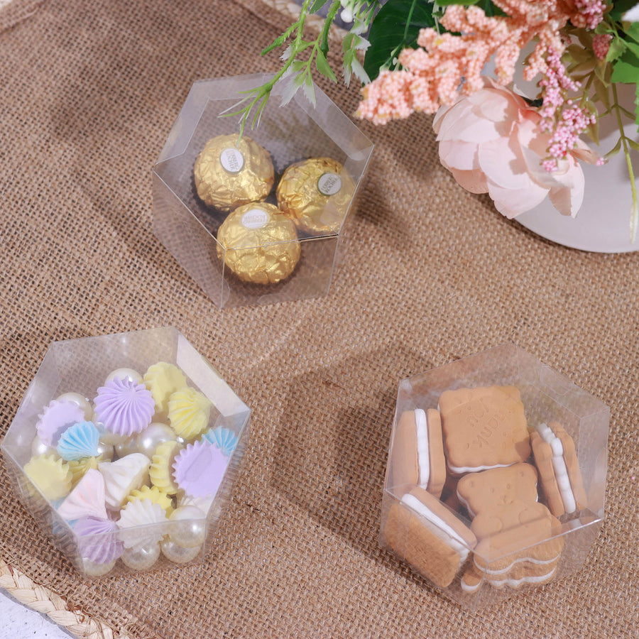 Pack of 25 | Plastic Clear Hexagon Favor Candy Boxes - 3x2x2Inch#whtbkgd