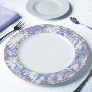 Elegant White and Violet Porcelain Dinner Plates