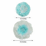 2 Size Pack | Carnation Blue 3D Wall Flowers Giant Tissue Paper Flowers - 12",16"