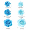 6 Pack Periwinkle & Turquoise Assorted Size Paper Peony Flowers - 7" | 9" | 11"