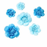 6 Pack Periwinkle & Turquoise Assorted Size Paper Peony Flowers - 7" | 9" | 11"#whtbkgd