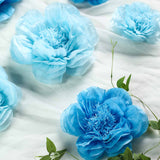6 Pack Periwinkle & Turquoise Assorted Size Paper Peony Flowers - 7" | 9" | 11"