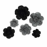 6 Pack Peony Paper Artificial Flowers | Wall Flowers | Assorted Size 7" | 9" | 11" - Black/Charcoal #whtbkgd 