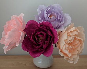 Pack of 6 - Lavender Lilac and Eggplant Assorted Size Paper Peony Flowers