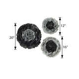 6 Multi Size Pack | Carnation Charcoal Grey Dual Tone 3D Wall Flowers Giant Tissue Paper Flowers - 12",16",20"