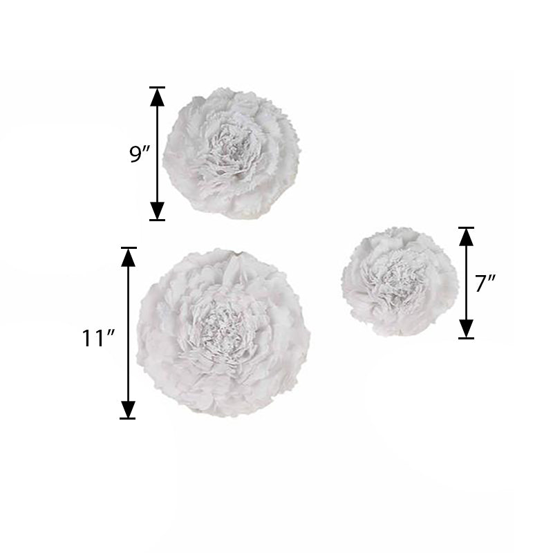 Pack of 6 | White | Multi-size Carnation 3D Giant Paper Flowers 