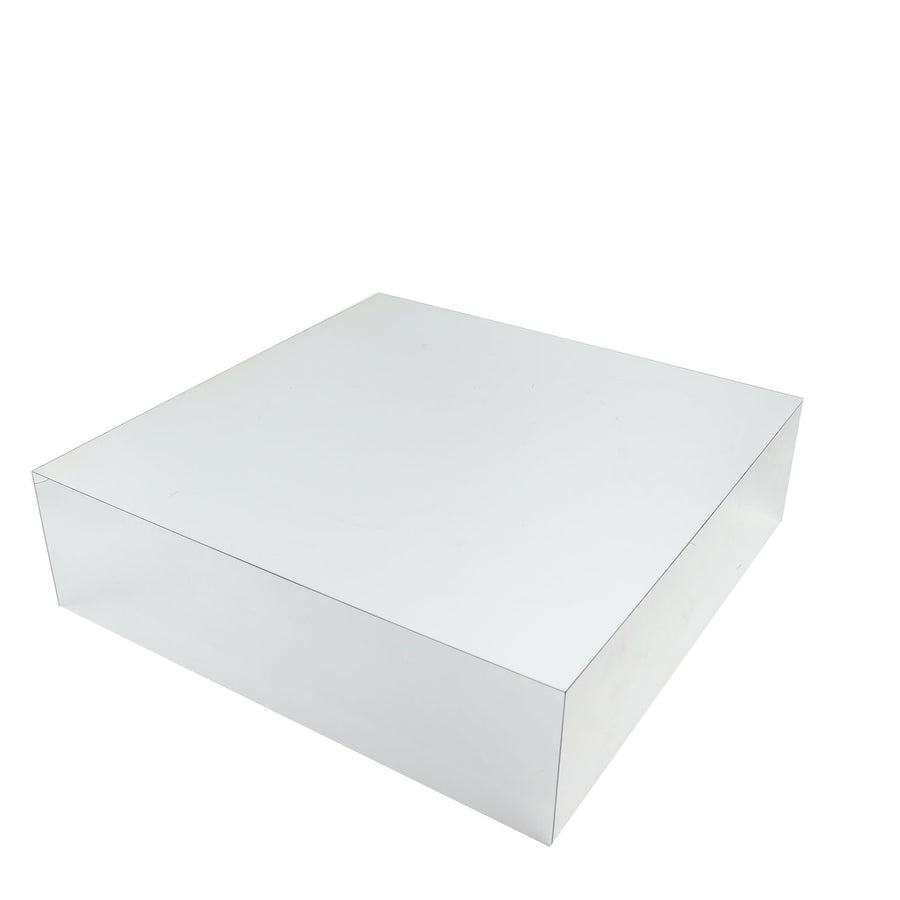 18x18Inch | Silver Acrylic Cake Box Stand, Mirror Finish Display Box Pedestal Riser#whtbkgd
