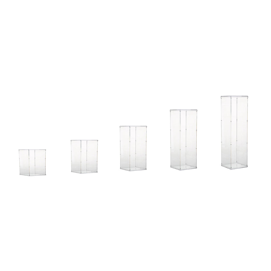 Set of 5 | Clear Acrylic Pedestal Risers & Floor Standing | Transparent Acrylic Display Boxes with Interchangeable Lid and Base | 12" | 16" | 24" | 32" | 40"