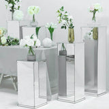 Set of 5 | Silver Mirror Finish Acrylic Pedestal Risers #whtbkgd